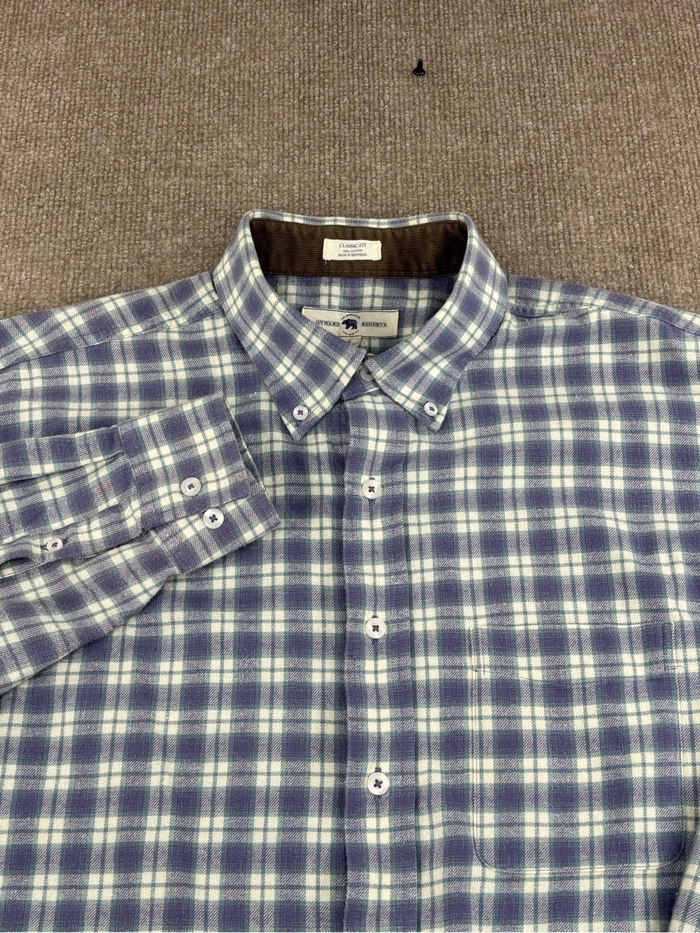 Onward Reserve Blue Plaid Long Sleeve Flannel Shirt Mens Large Outdoors Gorpcore